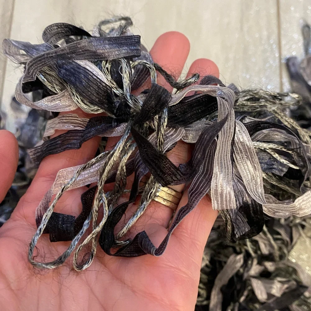 Handmade Loop Yarn Neck Wrap Scarf in Gray, Silver and Black